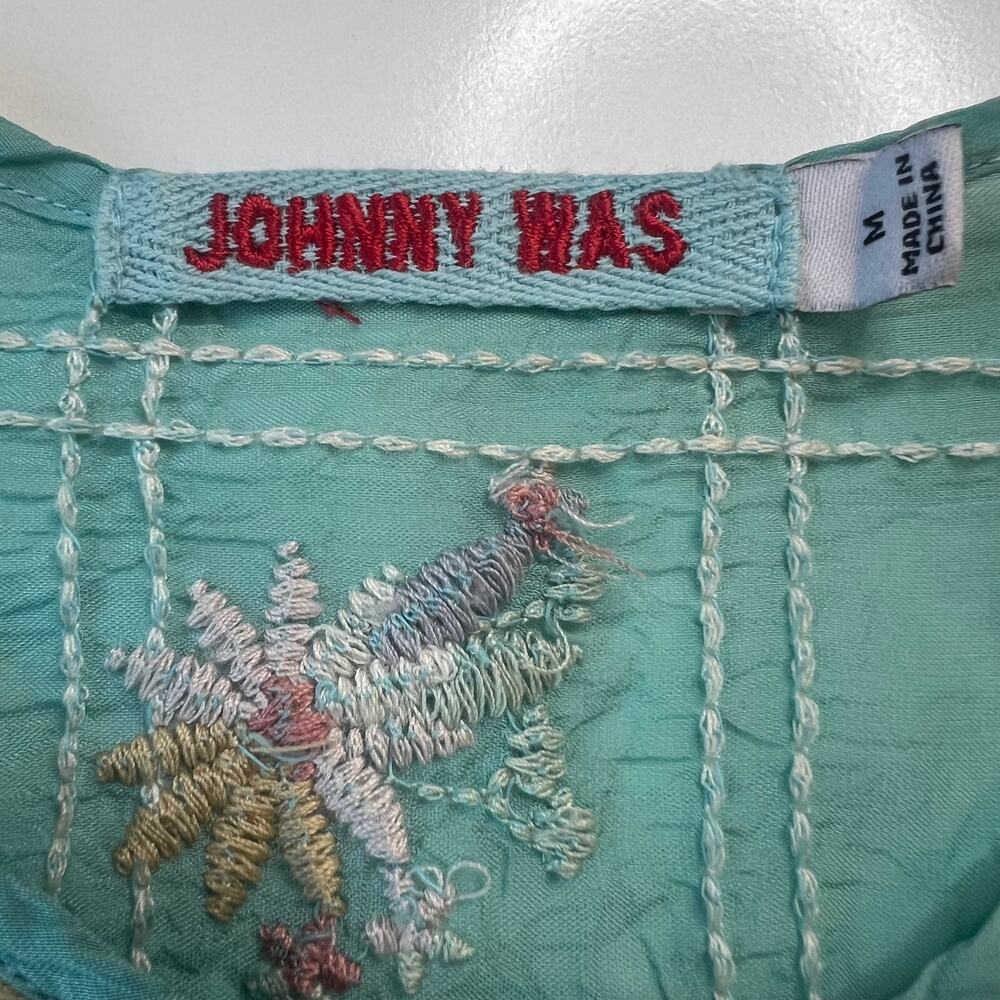 Johnny Was Women's Paise Teal Blouse Rodeo Embroidered Boho Mermaid Core Size M - Picture 3 of 14